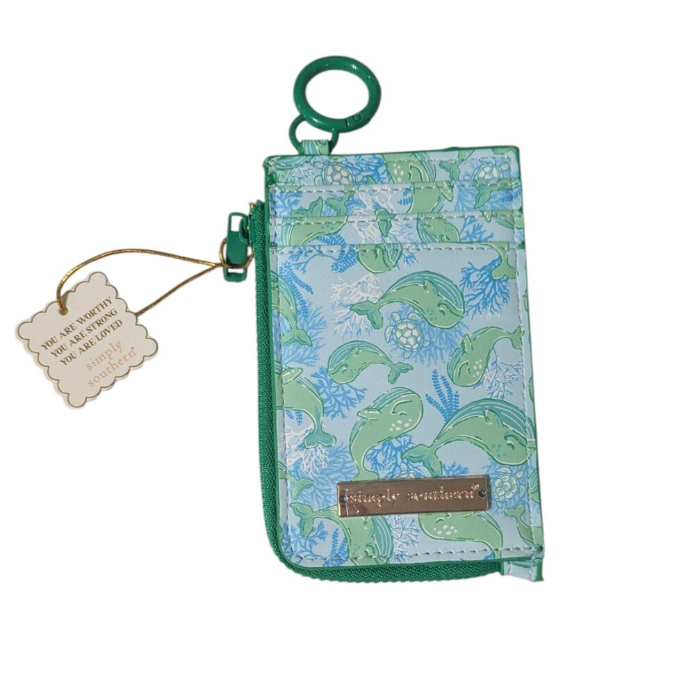 Simply Southern Whale Print ID Wallet Card Holder Key Ring  Zip Coin Pouch